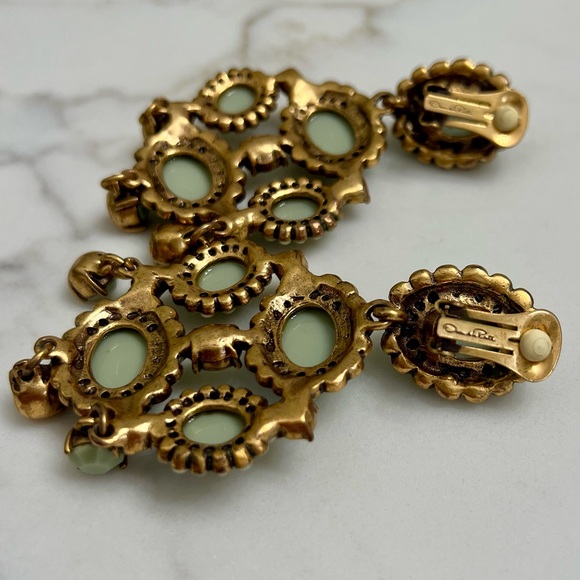 Oscar de la Renta Cabochon Chandelier Earrings - Seafoam and Gold - Picture 6 of 8